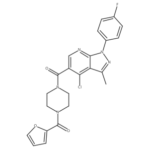 (4-chloro-1-(4-fluorophenyl)-3-methyl-1H-pyrazolo[3,4-b]pyridin-5-yl)(4-(furan-2-carbonyl)piperazin-1-yl)methanone结构式