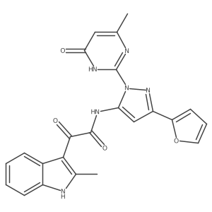 N-(3-(furan-2-yl)-1-(4-methyl-6-oxo-1,6-dihydropyrimidin-2-yl)-1H-pyrazol-5-yl)-2-(2-methyl-1H-indol-3-yl)-2-oxoacetamide Structure