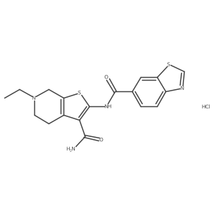 N-(3-carbamoyl-6-ethyl-4,5,6,7-tetrahydrothieno[2,3-c]pyridin-2-yl)benzo[d]thiazole-6-carboxamide hydrochloride结构式
