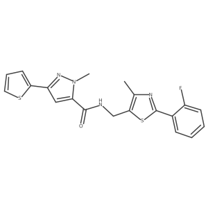 N-((2-(2-fluorophenyl)-4-methylthiazol-5-yl)methyl)-1-methyl-3-(thiophen-2-yl)-1H-pyrazole-5-carboxamide Structure