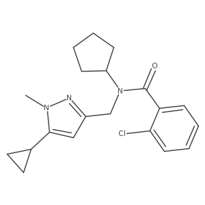 2-chloro-N-cyclopentyl-N-((5-cyclopropyl-1-methyl-1H-pyrazol-3-yl)methyl)benzamide结构式