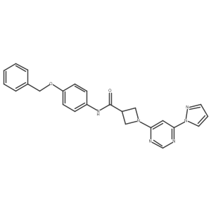 1-(6-(1H-pyrazol-1-yl)pyrimidin-4-yl)-N-(4-(benzyloxy)phenyl)azetidine-3-carboxamide Structure