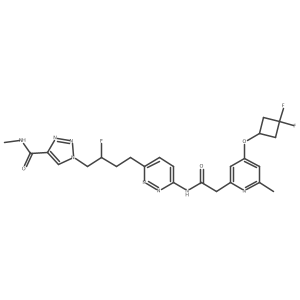 1-[(2S)-4-[6-[[2-[4-(3,3-difluorocyclobutyl)oxy-6-methylpyridin-2-yl]acetyl]amino]pyridazin-3-yl]-2-fluorobutyl]-N-methyltriazole-4-carboxamide结构式