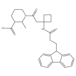 1-{2-[1-({[(9H-fluoren-9-yl)methoxy]carbonyl}amino)cyclobutyl]acetyl}-2-methylpiperidine-3-carboxylic acid结构式