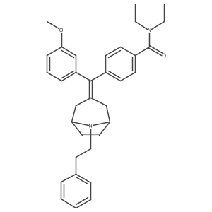 N,N-Diethyl-4-[(3-methoxy-phenyl)-(8-phenethyl-8-aza-bicyclo[3.2.1]oct-3-ylidene)-methyl]-benzamide结构式