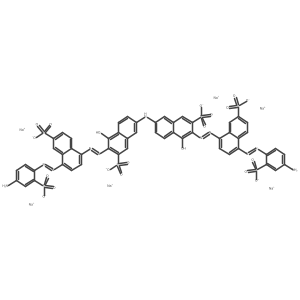 2-Naphthalenesulfonic acid, 3-((4-((4-amino-2-sulfophenyl)azo)-6-sulfo-1-naphthalenyl)azo)-7-((6-((4-((4-amino-2-sulfophenyl)azo)-7-sulfo-1-naphthalenyl)azo)-5-hydroxy-7-sulfo-2-naphthalenyl)amino)-4-hydroxy-, hexasodium salt结构式
