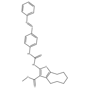 Cycloocta[b]thiophene-3-carboxylic acid, 4,5,6,7,8,9-hexahydro-2-[[[[4-(2-phenyldiazenyl)phenyl]amino]thioxomethyl]amino]-, methyl ester Structure