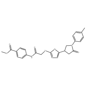 Methyl 4-[2-({5-[1-(4-methylphenyl)-5-oxopyrrolidin-3-yl]-1,3,4-oxadiazol-2-yl}sulfanyl)acetamido]benzoate Structure