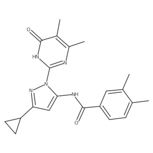 N-(3-cyclopropyl-1-(4,5-dimethyl-6-oxo-1,6-dihydropyrimidin-2-yl)-1H-pyrazol-5-yl)-3,4-dimethylbenzamide结构式