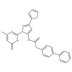 2-([1,1'-biphenyl]-4-yl)-N-(3-(furan-2-yl)-1-(4-methyl-6-oxo-1,6-dihydropyrimidin-2-yl)-1H-pyrazol-5-yl)acetamide结构式