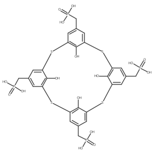 ((12,32,52,72-Tetrahydroxy-2,4,6,8-tetrathia-1,3,5,7(1,3)-tetrabenzenacyclooctaphane-15,35,55,75-tetrayl)tetrakis(methylene))tetrakis(phosphonic acid)结构式