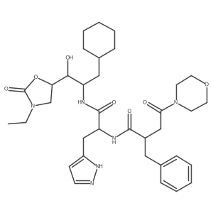 2-benzyl-N-[1-{[3-cyclohexyl-1-(3-ethyl-2-oxo-1,3-oxazolidin-5-yl)-1-hydroxypropan-2-yl]amino}-1-oxo-3-(1H-pyrazol-3-yl)propan-2-yl]-4-(morpholin-4-yl)-4-oxobutanamide结构式