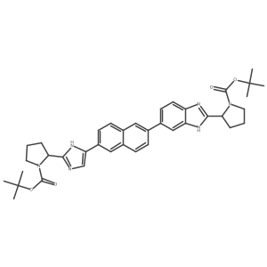 (S)-tert-butyl 2-(5-(6-(2-((S)-1-(tert-butoxycarbonyl)pyrrolidin-2-yl)-1H-benzo[d]imidazol-6-yl)naphthalen-2-yl)-1H-imidazol-2-yl)pyrrolidine-1-carboxylate Structure