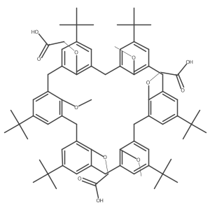 2,2',2''-((15,35,55,75,95,115-Hexa-tert-butyl-32,72,112-trimethoxy-1,3,5,7,9,11(1,3)-hexabenzenacyclododecaphane-12,52,92-triyl)tris(oxy))triacetic acid结构式