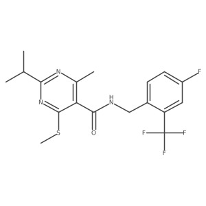 N-{[4-fluoro-2-(trifluoromethyl)phenyl]methyl}-4-methyl-6-(methylsulfanyl)-2-(propan-2-yl)pyrimidine-5-carboxamide结构式