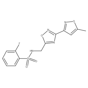 2-fluoro-N-((3-(5-methylisoxazol-3-yl)-1,2,4-oxadiazol-5-yl)methyl)benzenesulfonamide Structure