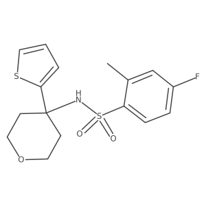 4-fluoro-2-methyl-N-(4-(thiophen-2-yl)tetrahydro-2H-pyran-4-yl)benzenesulfonamide Structure