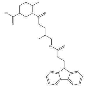 1-[5-({[(9H-fluoren-9-yl)methoxy]carbonyl}amino)-4-methylpentanoyl]-6-methylpiperidine-3-carboxylic acid结构式