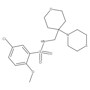 5-chloro-2-methoxy-N-{[4-(thiomorpholin-4-yl)oxan-4-yl]methyl}benzene-1-sulfonamide结构式