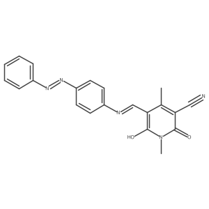 3-Pyridinecarbonitrile, 1,2,5,6-tetrahydro-1,4-dimethyl-2,6-dioxo-5-[[[4-(2-phenyldiazenyl)phenyl]amino]methylene]- Structure