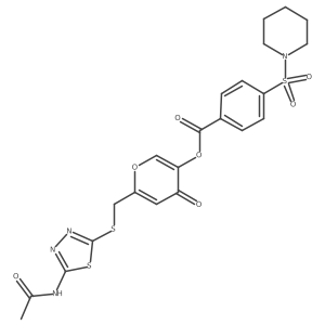 6-(((5-acetamido-1,3,4-thiadiazol-2-yl)thio)methyl)-4-oxo-4H-pyran-3-yl 4-(piperidin-1-ylsulfonyl)benzoate Structure