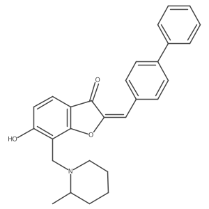 (2Z)-2-(biphenyl-4-ylmethylidene)-6-hydroxy-7-[(2-methylpiperidin-1-yl)methyl]-1-benzofuran-3(2H)-one结构式