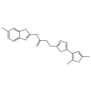 2-((5-(2,5-dimethylfuran-3-yl)-1,3,4-oxadiazol-2-yl)thio)-N-(6-fluorobenzo[d]thiazol-2-yl)acetamide结构式