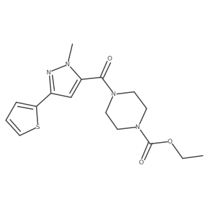 ethyl 4-{[1-methyl-3-(thiophen-2-yl)-1H-pyrazol-5-yl]carbonyl}piperazine-1-carboxylate结构式