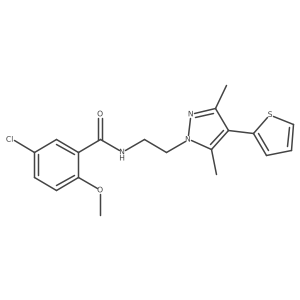 5-chloro-N-(2-(3,5-dimethyl-4-(thiophen-2-yl)-1H-pyrazol-1-yl)ethyl)-2-methoxybenzamide结构式