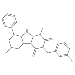 3-[(3-chlorophenyl)methyl]-1,7-dimethyl-9-phenyl-6,7,8,9a,10,10a-hexahydro-4aH-purino[7,8-a]pyrimidine-2,4-dione Structure