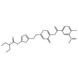6-(((5-(2-ethylbutanamido)-1,3,4-thiadiazol-2-yl)thio)methyl)-4-oxo-4H-pyran-3-yl 4-chloro-3-nitrobenzoate结构式