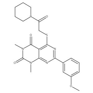7-(3-methoxyphenyl)-1,3-dimethyl-5-((2-oxo-2-(piperidin-1-yl)ethyl)thio)pyrimido[4,5-d]pyrimidine-2,4(1H,3H)-dione Structure