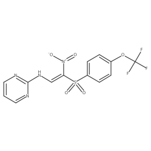 1-Nitro-2-(pyrimidin-2-ylamino)-1-((4-(trifluoromethoxy)phenyl)sulfonyl)ethene Structure