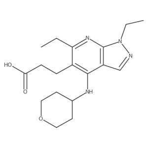 3-[1,6-Diethyl-4-(oxan-4-ylamino)pyrazolo[3,4-b]pyridin-5-yl]propanoic acid Structure