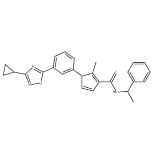 1-[4-(3-cyclopropyl-1,2,4-oxadiazol-5-yl)pyridin-2-yl]-5-methyl-N-(1-phenylethyl)-1H-pyrazole-4-carboxamide结构式