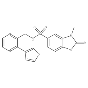 3-methyl-2-oxo-N-((3-(thiophen-3-yl)pyrazin-2-yl)methyl)-2,3-dihydrobenzo[d]oxazole-5-sulfonamide Structure