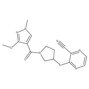 3-((1-(3-methoxy-1-methyl-1H-pyrazole-4-carbonyl)pyrrolidin-3-yl)oxy)pyrazine-2-carbonitrile结构式