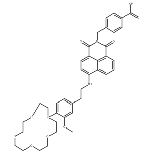 4-[[6-[2-[3-Methoxy-4-(1,4,7,10-tetraoxa-13-azacyclopentadec-13-yl)phenyl]ethylamino]-1,3-dioxobenzo[de]isoquinolin-2-yl]methyl]benzoic acid结构式