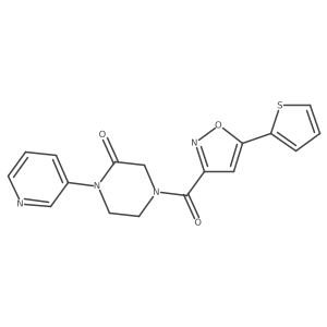 1-(Pyridin-3-yl)-4-(5-(thiophen-2-yl)isoxazole-3-carbonyl)piperazin-2-one结构式