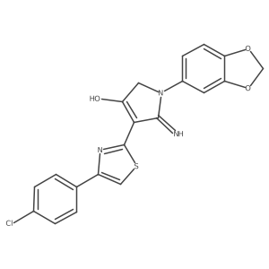 5-amino-1-(1,3-benzodioxol-5-yl)-4-[4-(4-chlorophenyl)-1,3-thiazol-2-yl]-1,2-dihydro-3H-pyrrol-3-one结构式