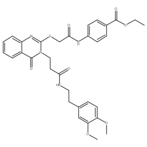 Ethyl 4-(2-{[3-(2-{[2-(3,4-dimethoxyphenyl)ethyl]carbamoyl}ethyl)-4-oxo-3,4-dihydroquinazolin-2-yl]sulfanyl}acetamido)benzoate Structure