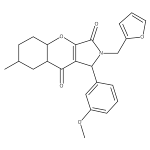 2-(furan-2-ylmethyl)-1-(3-methoxyphenyl)-7-methyl-4a,5,6,7,8,8a-hexahydro-1H-chromeno[2,3-c]pyrrole-3,9-dione结构式