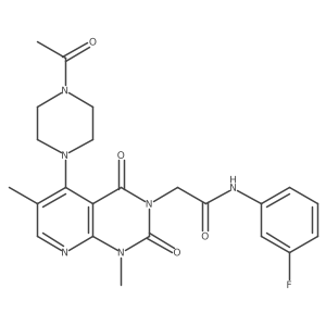 CC(=O)N1CCN(c2c(C)cnc3c2c(=O)n(CC(=O)Nc2cccc(F)c2)c(=O)n3C)CC1结构式