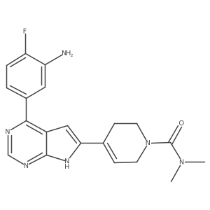 4-[4-(3-Amino-4-fluoro-phenyl)-7H-pyrrolo[2,3-d]pyrimidin-6-yl]-3,6-dihydro-2H-pyridine-1-carboxylic acid dimethylamide结构式