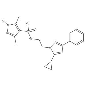 N-(2-(5-cyclopropyl-3-(pyridin-4-yl)-1H-pyrazol-1-yl)ethyl)-1,3,5-trimethyl-1H-pyrazole-4-sulfonamide结构式