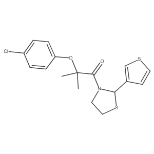 2-(4-Chlorophenoxy)-2-methyl-1-(2-(thiophen-3-yl)thiazolidin-3-yl)propan-1-one Structure