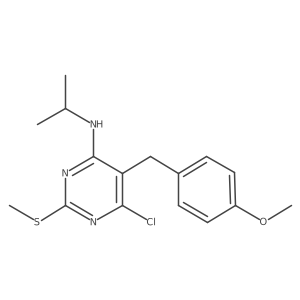 6-chloro-5-[(4-methoxyphenyl)methyl]-2-(methylsulfanyl)-N-(propan-2-yl)pyrimidin-4-amine Structure