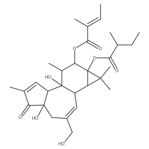 NCGC00384598-01_C30H42O8_(1bS,4aR,7bS,8R,9R,9aS)-4a,7b-Dihydroxy-3-(hydroxymethyl)-1,1,6,8-tetramethyl-9a-[(2-methylbutanoyl)oxy]-5-oxo-1a,1b,4,4a,5,7a,7b,8,9,9a-decahydro-1H-cyclopropa[3,4]benzo[1,2-e]azulen-9-yl (2E)-2-methyl-2-butenoate结构式