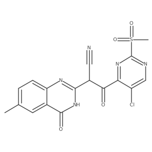 3-(5-Chloro-2-methanesulfonylpyrimidin-4-yl)-2-(6-methyl-4-oxo-3,4-dihydroquinazolin-2-yl)-3-oxopropanenitrile结构式