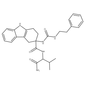 (3S)-N-[(2S)-1-Amino-3-methyl-1-oxobutan-2-yl]-3-{[(2-phenylethyl)carbamoyl]amino}-2,3,4,9-tetrahydro-1H-carbazole-3-carboxamide结构式